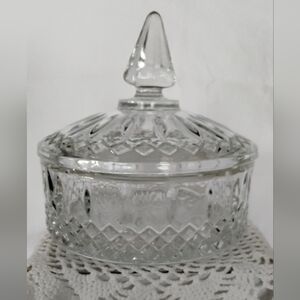 Elegant Clear Vtg Indiana Glass Princess Candy Dish with Lid